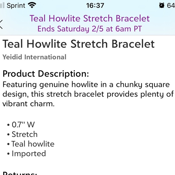 Yeidid International-Teal Howlite chunky square design-stretch bracelet OS- NWT - Picture 3 of 3